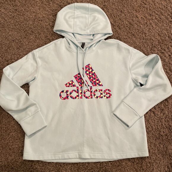 Adidas Womens Hoodie Large Logo Polka Dot Multicolor Plus Size 1X Mint Green - Picture 1 of 6